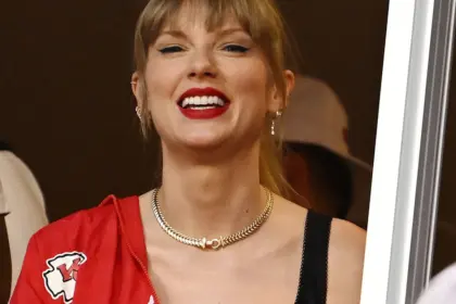 Taylor Swift can’t contain her excitement as she watches beau Travis Kelce play against Denver Broncos