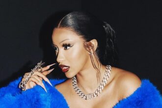 Cardi B Makes Runway Debut in Bright Blue Faux Fur Coat at Los Angeles Balenciaga Show