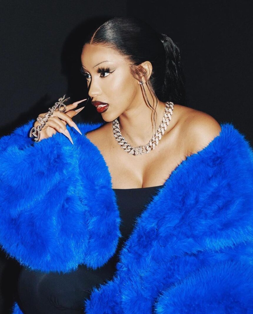 Cardi B Makes Runway Debut in Bright Blue Faux Fur Coat at Los Angeles Balenciaga Show