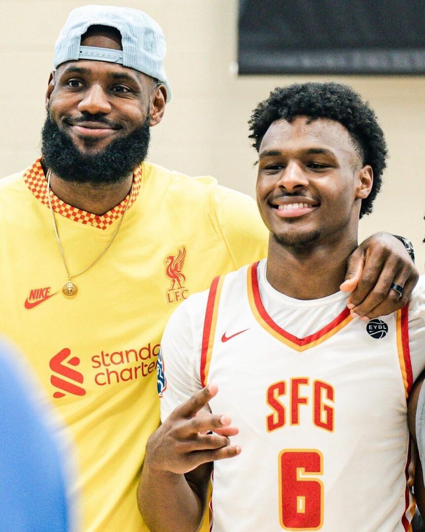 LeBron James watches his son Bronny James make his USC basketball debut after a cardiac arrest